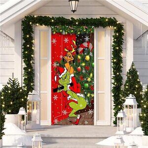 6 x 3 FT Holiday Christmas Door Decorations  Christmas Door Cover for Front Door